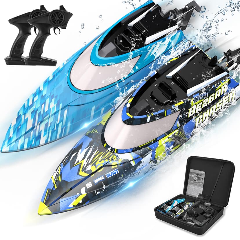 BEZGAR RC Boat, 2 Packs 12 inch Fast Speed RC Boat 30 KPH with A Portable Suitcase for Lakes & Pools & Salt Water, Summer Toys for Adults and Ideal Gifts for Kids Boys Age 6 7 8-12 Years Old - TX2P1