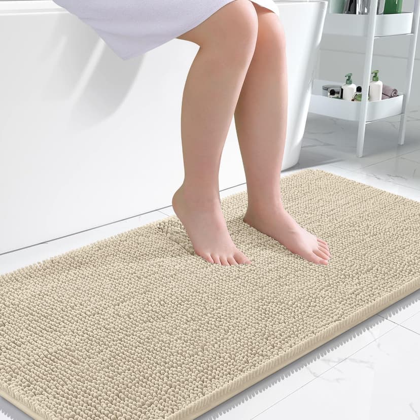 OLANLY Bathroom Runner Rugs 47x24, Extra Soft Absorbent Chenille Bath Rugs | Sand, Quick-Drying Rubber Backing, Machine Washable Long Bath Mat for Bathroom Floor, Tub and Shower, Home Decor Accessorie
