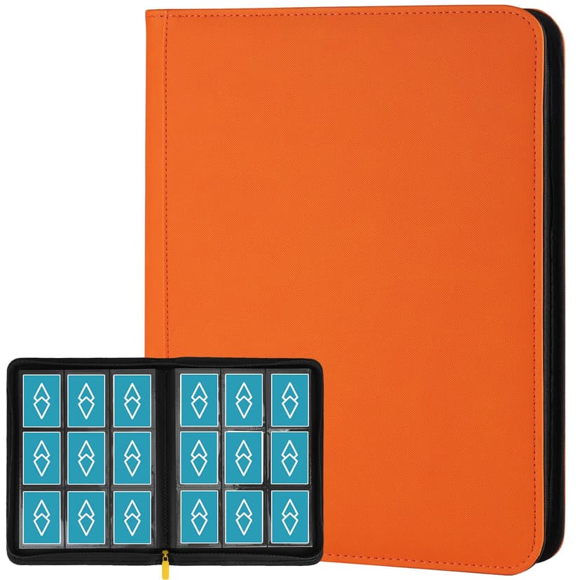 360 Cards Ringless 9-Pocket Side Loading Trading Card Binder, PU Zipper Fixed Page Card Album for TCG Sports Cards, Not Fit Top Loaders (Orange)
