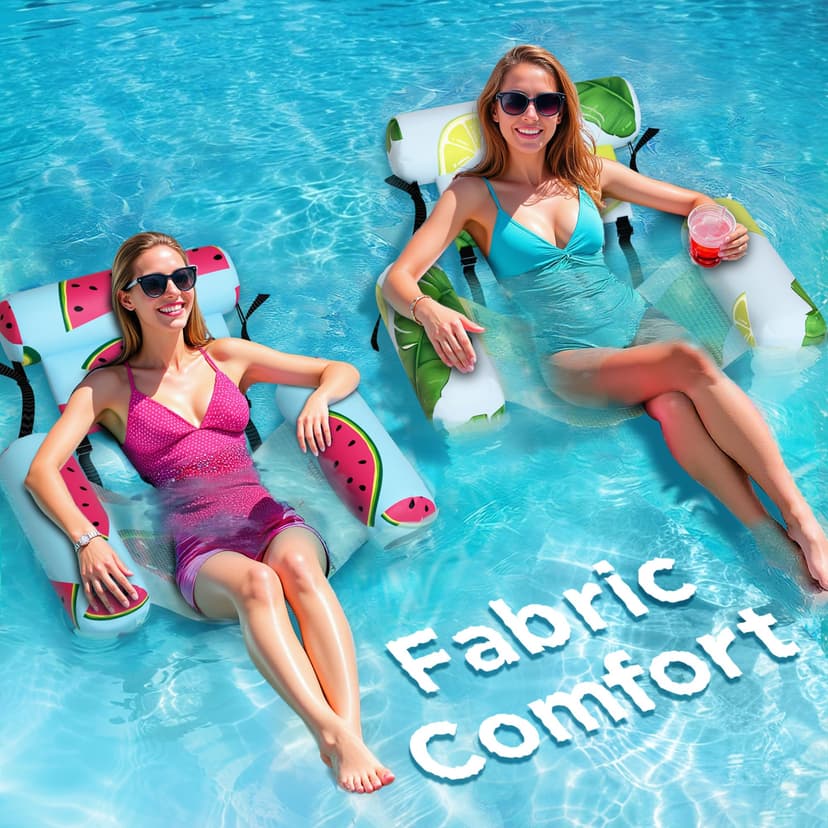 Funscape Pool Floats Chairs Adult, 2pcs Kids Inflatable Pool Lounges-Fruits | Swimming Pool Fabric Floating Hammock Seat, Heavy Duty Blow Pool Noodle Lake Raft Floaties, Fun Summer Beach Water Party G