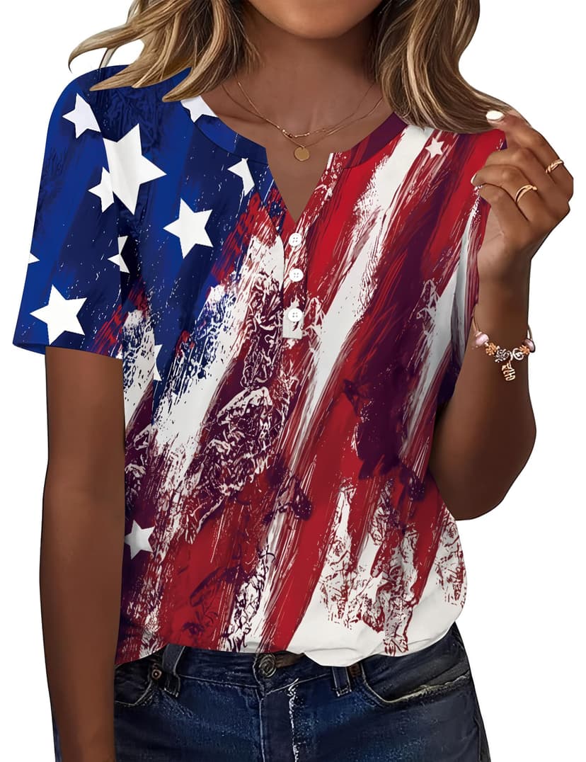 TCOT Women's Tops Dressy Casual Summer Blouses Short Sleeve Button V Neck Spring Tee Shirts