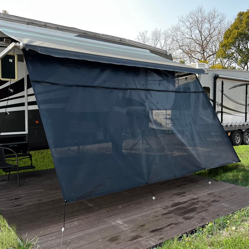 SHADEPLUS RV Awning Sun Shade Screen 8'x15'3''(Fit for 16' Awning),Black Mesh Shade Screen with Zipper,Universal Trailer Camper Awning Screen with Complete Kits,Improves Shadow and Privacy.