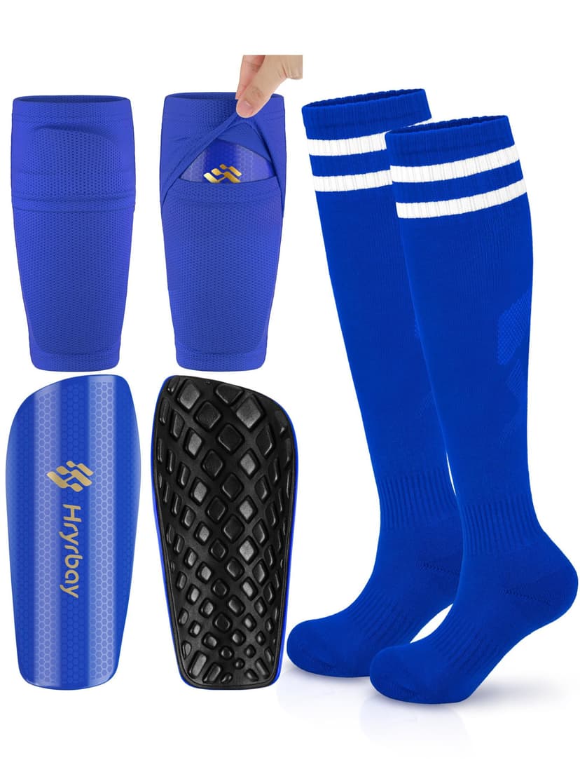 Hryrbay Kids Soccer Shin Guards with Sleeves and Socks Youth Shin Pads Set | High-Strength PP Shell, EVA Backing, Age 3-16, Protective Lightweight Soccer Equipment, Ideal for Playing Training