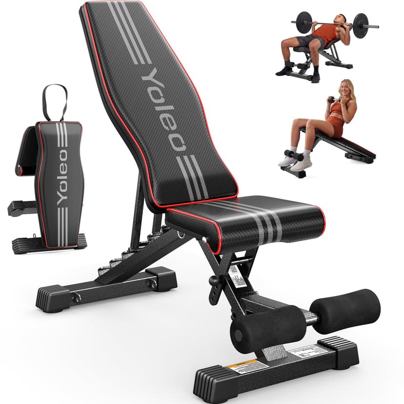 YOLEO Adjustable Weight Bench for Home Gym, ASTM-Certified 827LBS, 98% Pre-Assembled, Foldable Gym Bench with 84 Positions Incline Decline Flat, Wider Seat