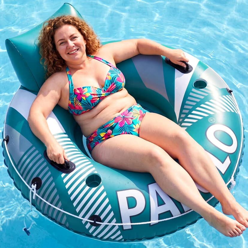 Pool Floats for Adult, 53” 450lb Heavy Duty River Tubes for Floating with Headrest Grab Rope 2 Cup Holder & Double-Sealed Mesh Seat, Large Inflatable Floating Tubes for River Lake Pool Beach