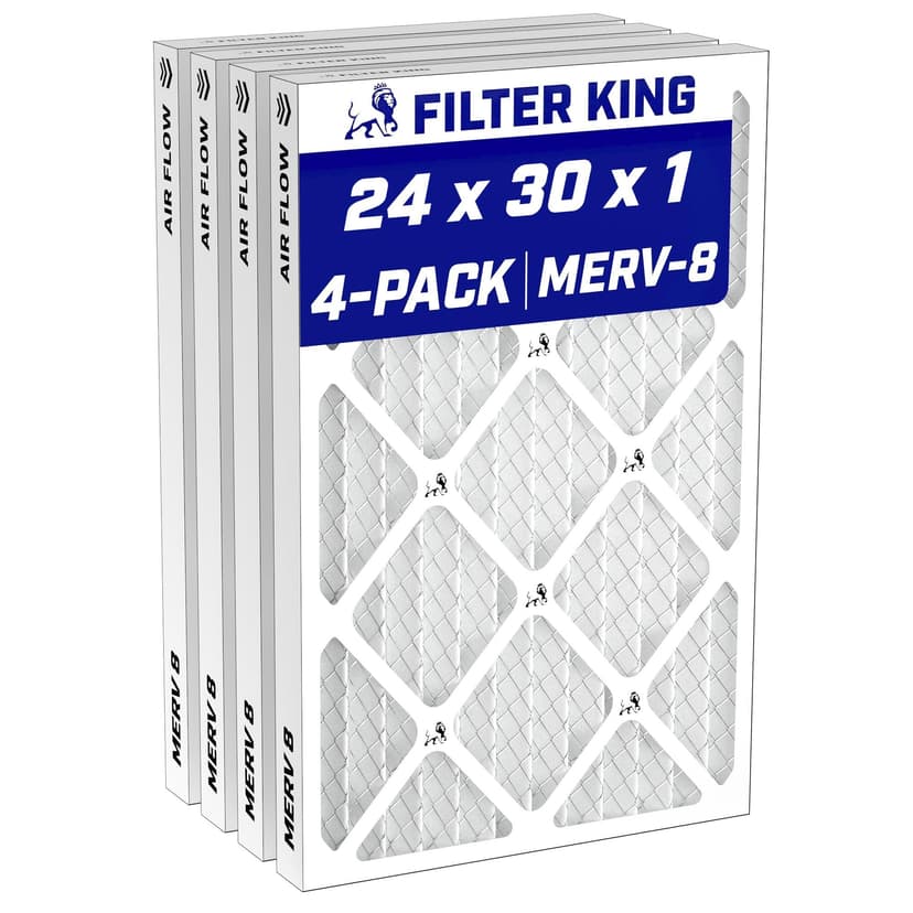 Filter King 24x30x1 Air Filter MERV 8, AC Furnace Filters (4-Pack) | Dust & Allergy Control (Actual Size: 23.5 x 29.5 x .75)