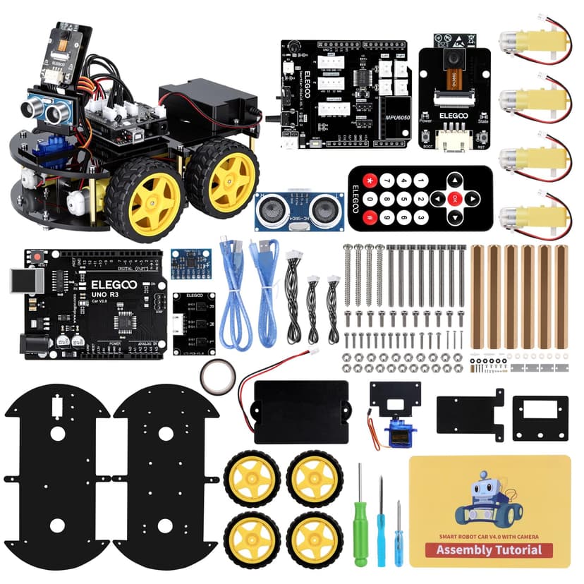 ELEGOO UNO R3 Smart Robot Car Kit V4 with Camera, Compatible with Arduino | FPV Video, Line Tracking, Obstacle Avoidance, Auto Follow, App & IR Control, Class STEM Building & Coding Kit, Gift for 12+