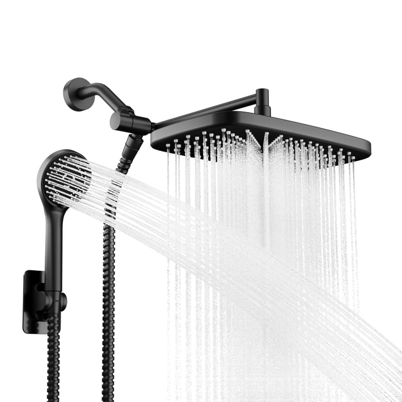 Seacity Black Rain Shower Head with Handheld Shower Head, 5 Spray Modes | High-Pressure Dual Shower Combo, Multi-Spray Handheld, 11-Inch Metal Extension Arm, Detachable Design for Easy, Flexible Use