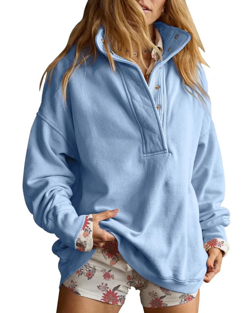 Gacaky Sweatshirt for Women Oversized Henley Neck Pullover Top Fall Outfits | Oversized Silhouette, Quilted Placket Detail, Henley Sweatshirt, Comfort Soft Sweaters, Fall Winter Fashion Outfits Clothe