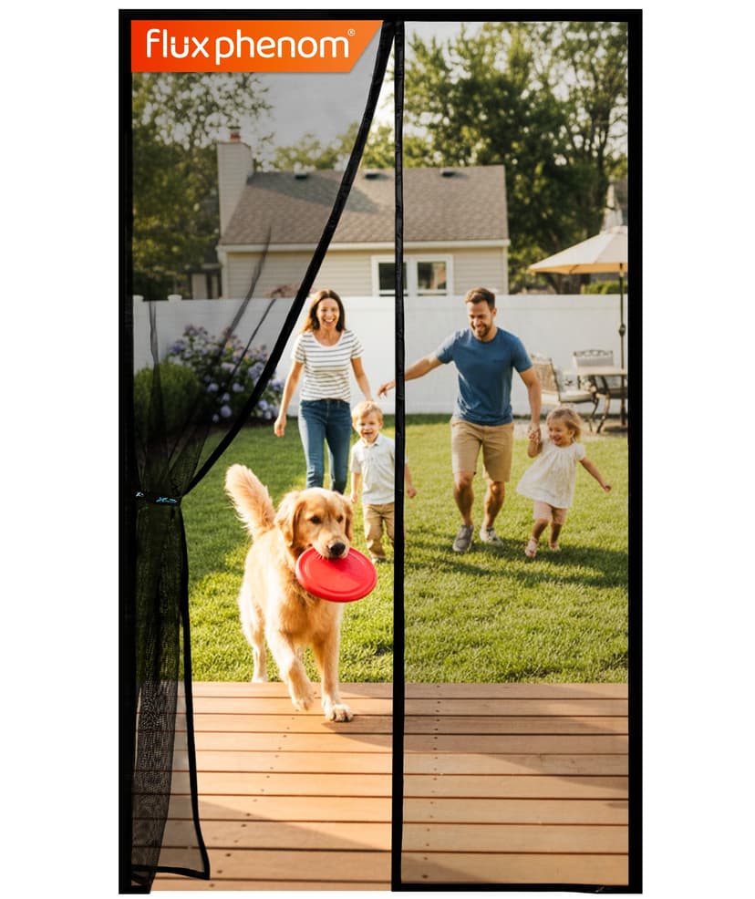 Flux Phenom Magnetic Screen Door - Bugs Out, Breeze in - 9min Install Auto-Sealing Heavy Duty Double Stitched Mesh, 52 Magnets, Hands Free Sliding & Patio Doors Net, Pet & Kid Friendly, 38 x 82 Inch