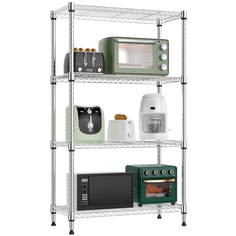 M MZG 1000 lbs 4 Tier Shelf Metal Storage Shelves Wire Rack Closet Organizers for Garage Kitchen Bathroom Laundry Chrome 11.8" D x 25.6" W x 45.5" H