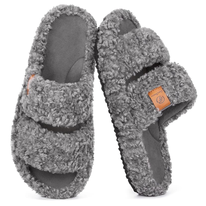 EverFoams Womens Fuzzy Open-toe Slippers Soft Comfy Memory Foam Indoor House Shoes