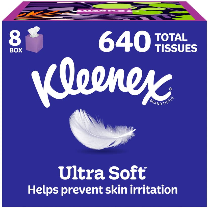 Kleenex Ultra Soft Facial Tissues, 8 Cube Boxes, 80 Tissues per Box