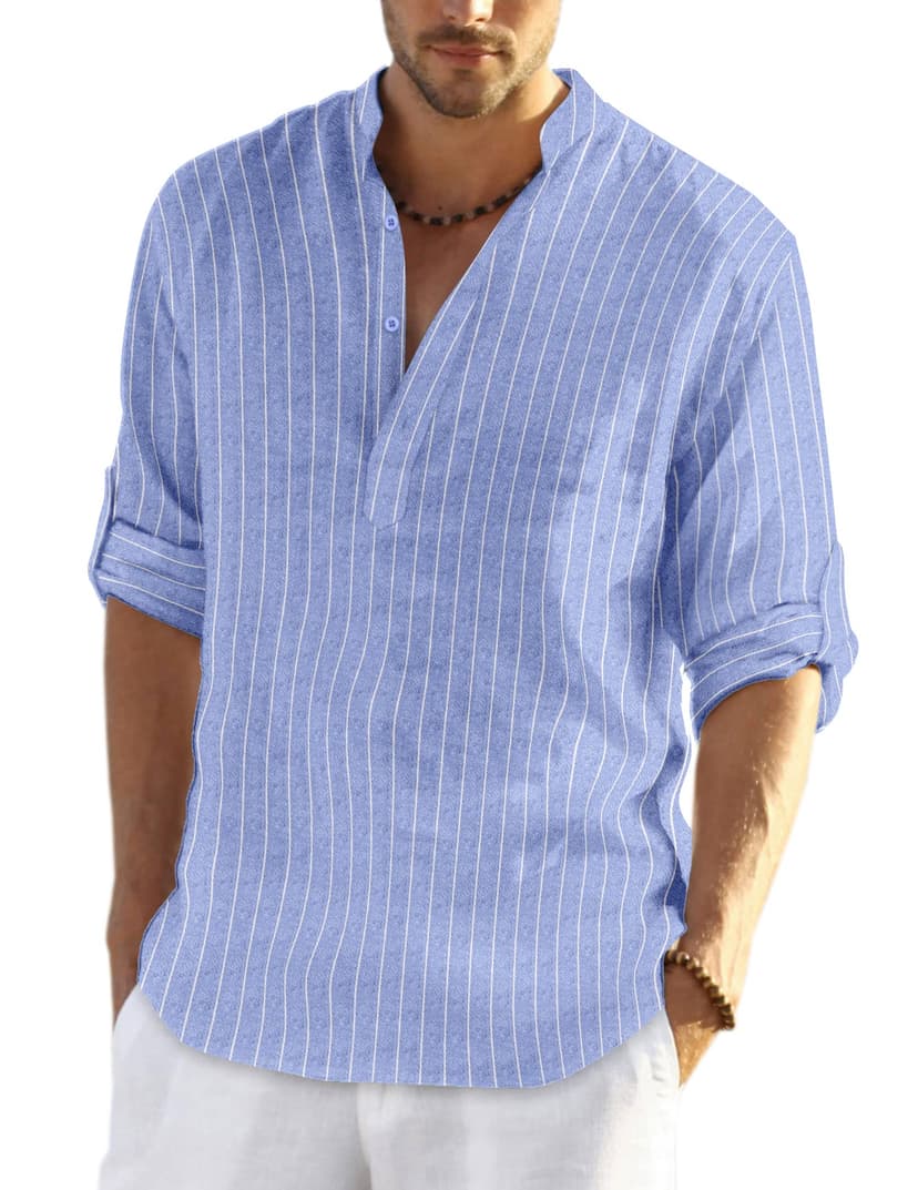 COOFANDY Men's Cotton Linen Henley T-Shirt Long Sleeve Hippie Casual Beach T-Shirts