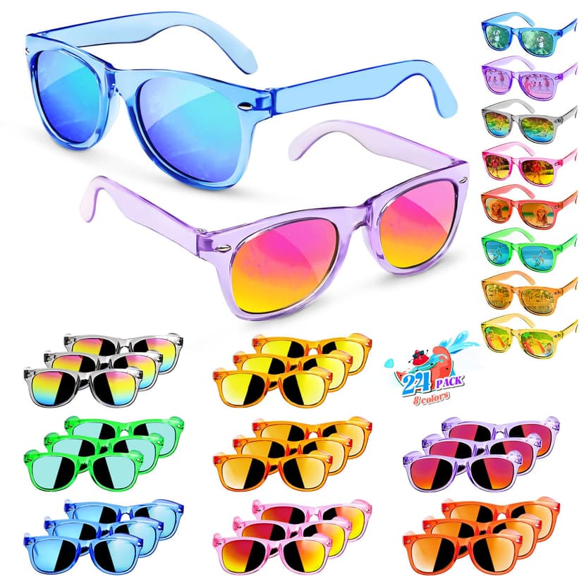 GKTZ Kids Sunglasses Party Favors - Boys Girls Age 3-8 Birthday Goodie Bags Stuffers, Neon Sunglasses with UV 400 Protection for Kids Classroom Favors - 24 Packs