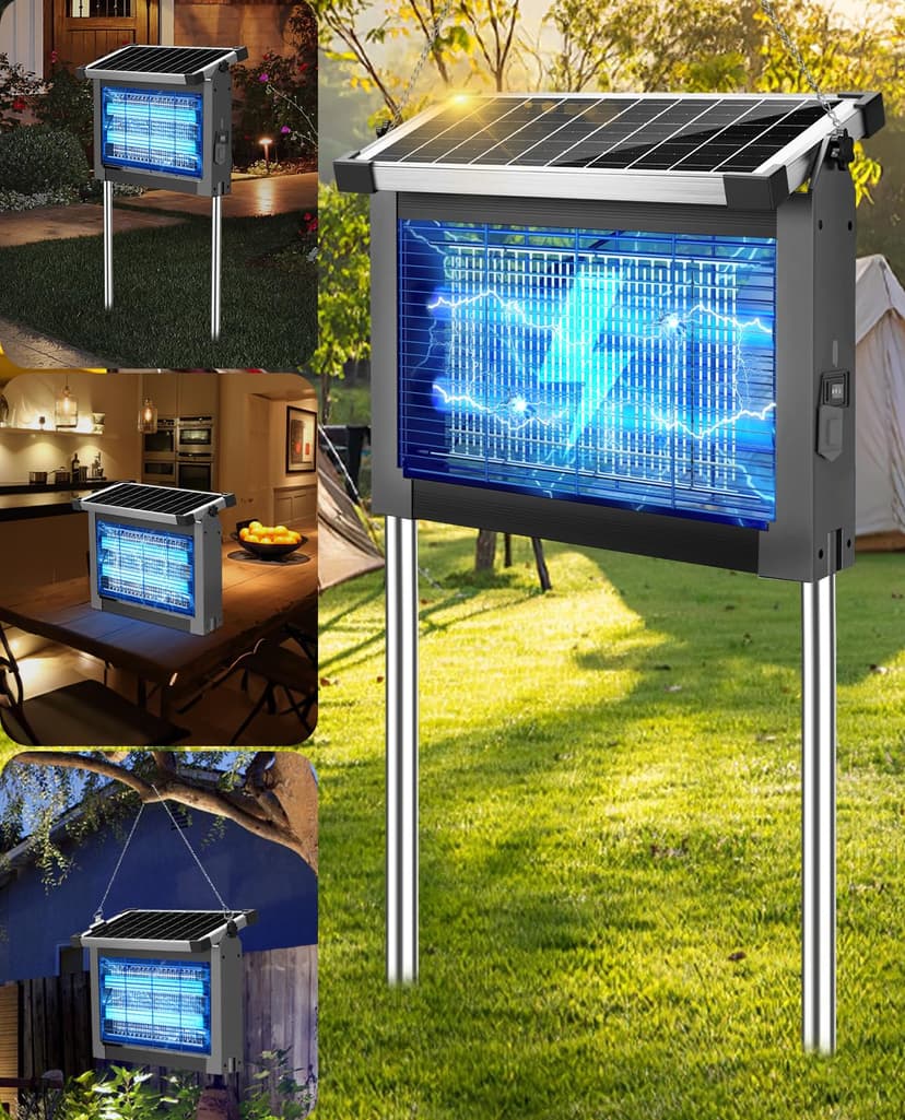 Solar Bug Zapper Outdoor, 4500V Mosquito Zapper Fly Traps Outdoor for Patio | Solar Powered, USB Rechargeable, Waterproof, Auto On/Off, Attract Mosquito Gnat Fly Insects, Easy to Maintain, Backyard Id