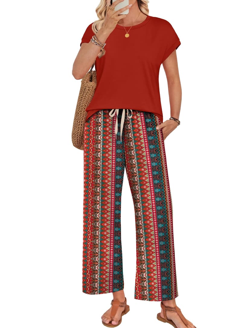 WIHOLL Two Piece Sets for Women Summer Spring Outfits Lounge Sets Beach Vacation Clothes Airport Travel Matching Clothing