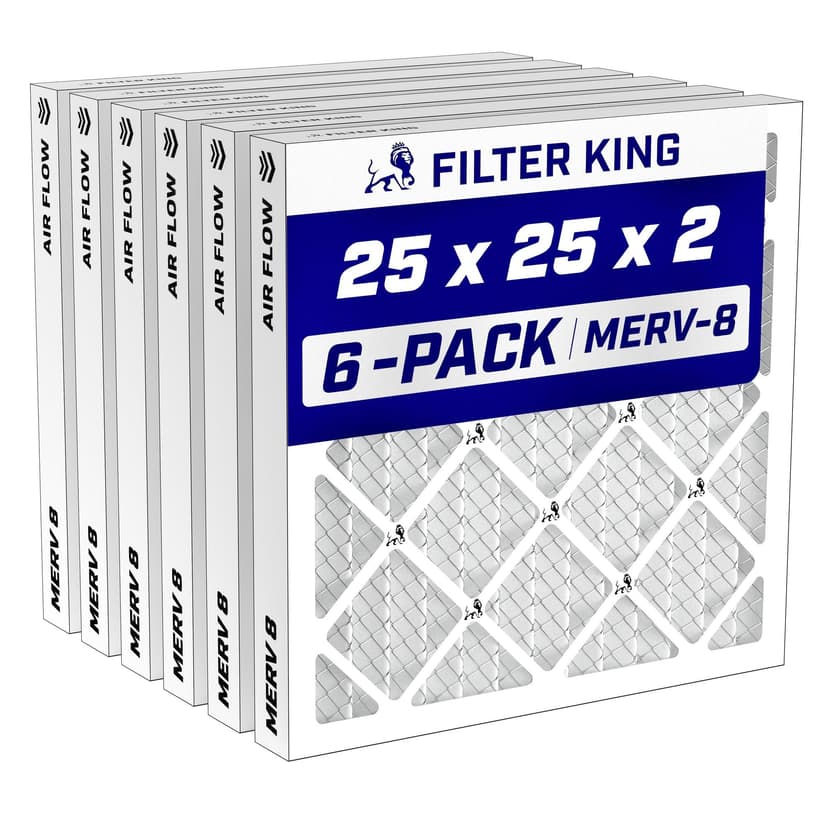 Filter King 25x25x2 Air Filter MERV 8, AC Furnace Filters (6-Pack) | Dust & Allergy Control (Actual Size: 24.5 x 24.5 x 1.75)