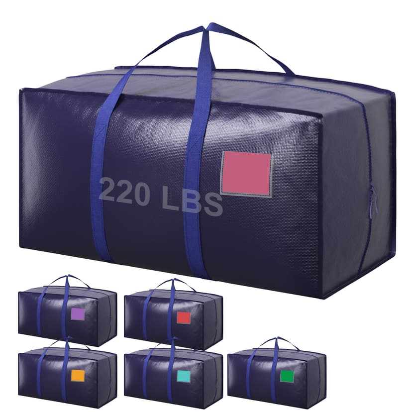 RMOHRO 6 Pack Moving Bags Heavy Duty 210GSM with Full-Open Side Zipper, 93L 220lbs Waterproof Foldable Storage Totes for College Dorm Move-In, Moving Boxes Alternative & Home Organization, Blue