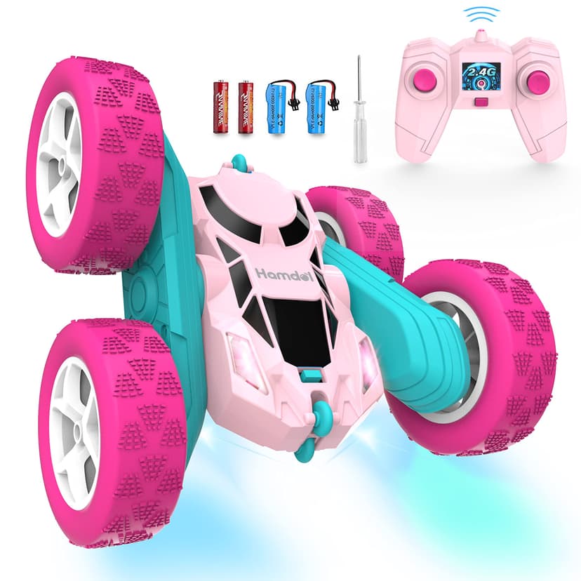 Hamdol Pink Remote Control Car for Girls, 360° Flipping Stunt Car with LED Headlights, Rechargeable 4WD Electric Toy Vehicle, Princess Gift for 6 7 8 9 10 11 Year Old Girls, Birthday & Christmas Toy
