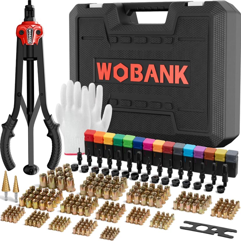 Rivet Nut Tool Kit, 16" Rivnut Tool with 15 Mandrels & 290 Rivet Nuts | Professional Nutsert Tool Kit with 2 Step Drills, Wrench & Carrying Case, Auto Release Nut for Automotive, Construction & DIY