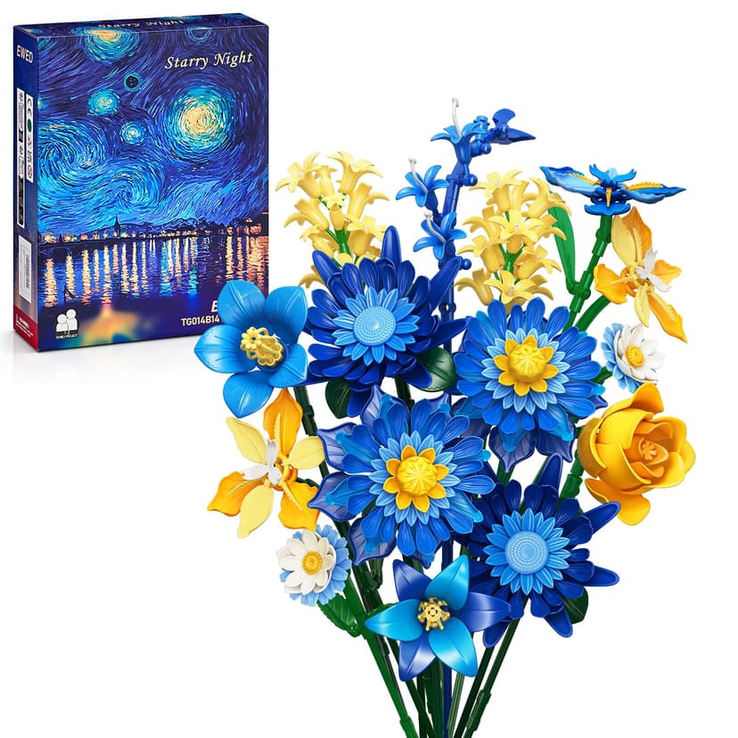 EWED Starry Blooms Flowers Bouquet Building Set for Adults, Artificial Flower Compatible with Lego Botanical Collection, Christmas Valentine's Day Birthday Gift for Women Girl Girlfriend Home Decor