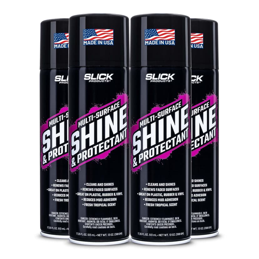 Slick Products Shine & Protectant Spray 17.35 FL OZ. - High Gloss Clear Coating Renew Vinyl, Plastic, Rubber, Trim, Tire, Car, Truck, Motorcycle, Dirt Bike (4-Pack)