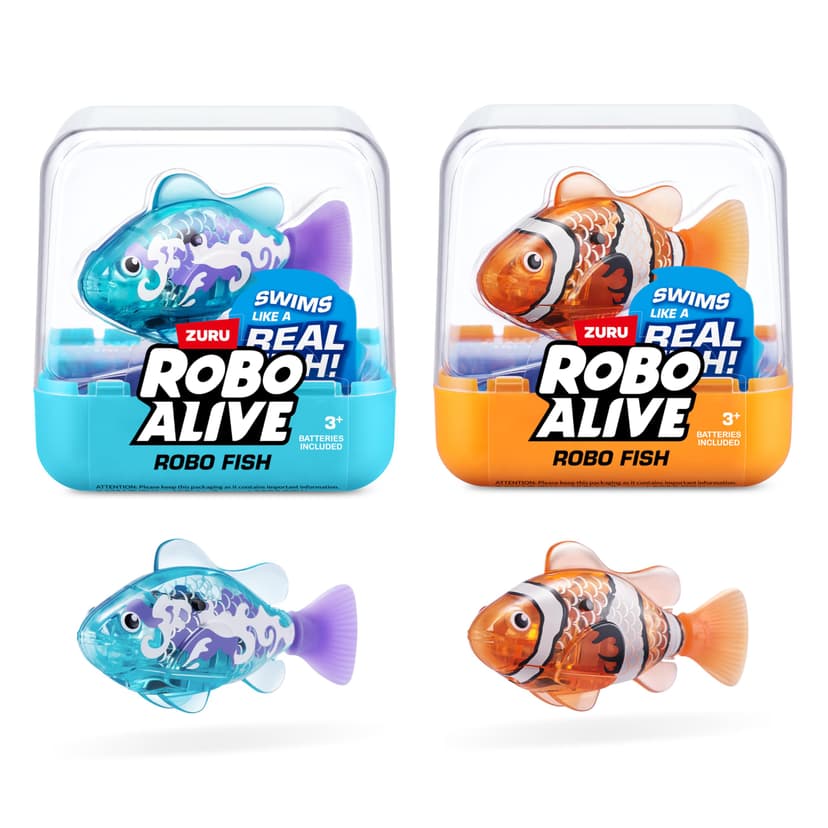 Robo Alive Robo Fish Robotic Swimming Fish (Teal + Orange) by ZURU Water Activated, Changes Color, Comes with Batteries, Amazon Exclusive (2 Pack) Series 3
