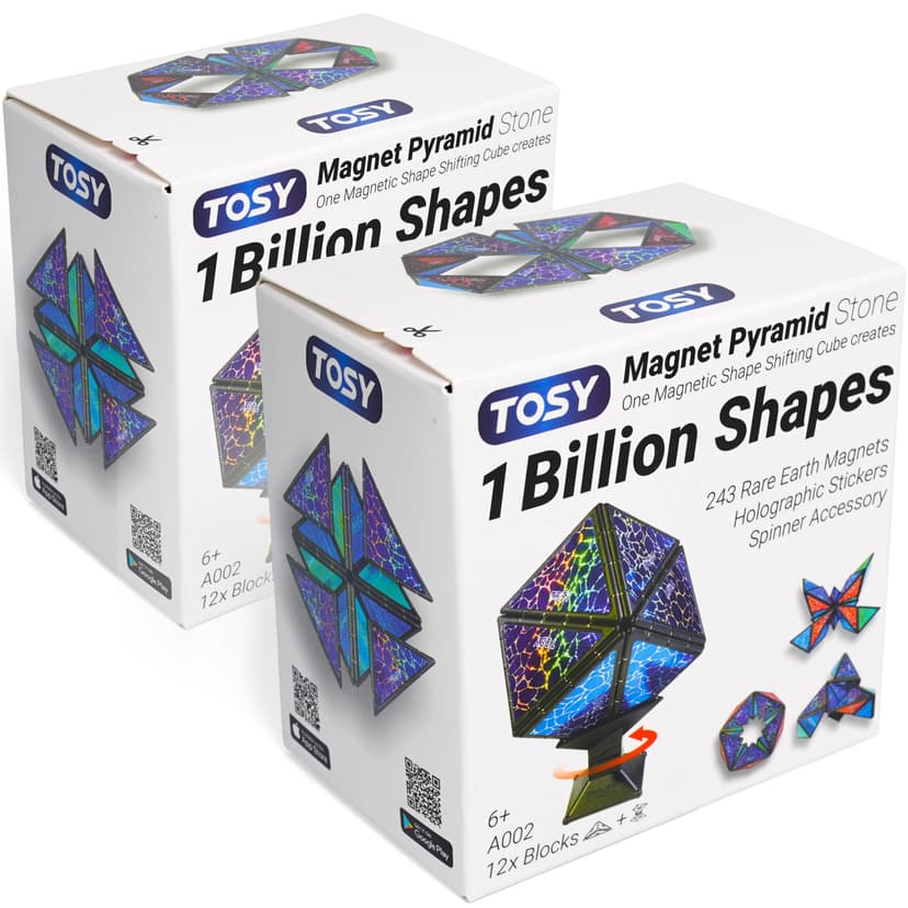 TOSY Magnet Pyramid Stone - 1 Cube Transforms into 1 Billion Shapes (Bunny, Egg Basket, Flowers, Heart…), 243 Rare Earth Magnets, Holographic Design, Puzzle/STEAM Toy, Easter Birthday Gift, 2-Pack