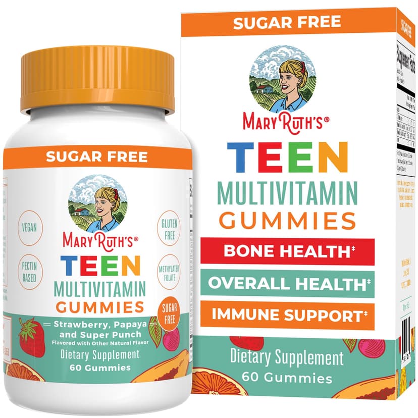 MaryRuth's Teen Multivitamin Gummies, Vegan, Sugar Free, Non-GMO, 60 Count | Supports immune, vision, skin, and tissue health with essential vitamins and minerals