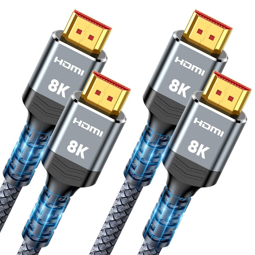 Highwings 8K HDMI Cable 2.1 10FT/3M 2-Pack, 48Gbps High Speed HDMI Cord-Nylon Braided 8K60Hz 4K120Hz 4K144Hz 3D eARC HDR10 4:4:4 HDCP 2.2&2.3 QMS DSC VRR, Compatible for Laptop, Monitor, Roku TV,HDTV