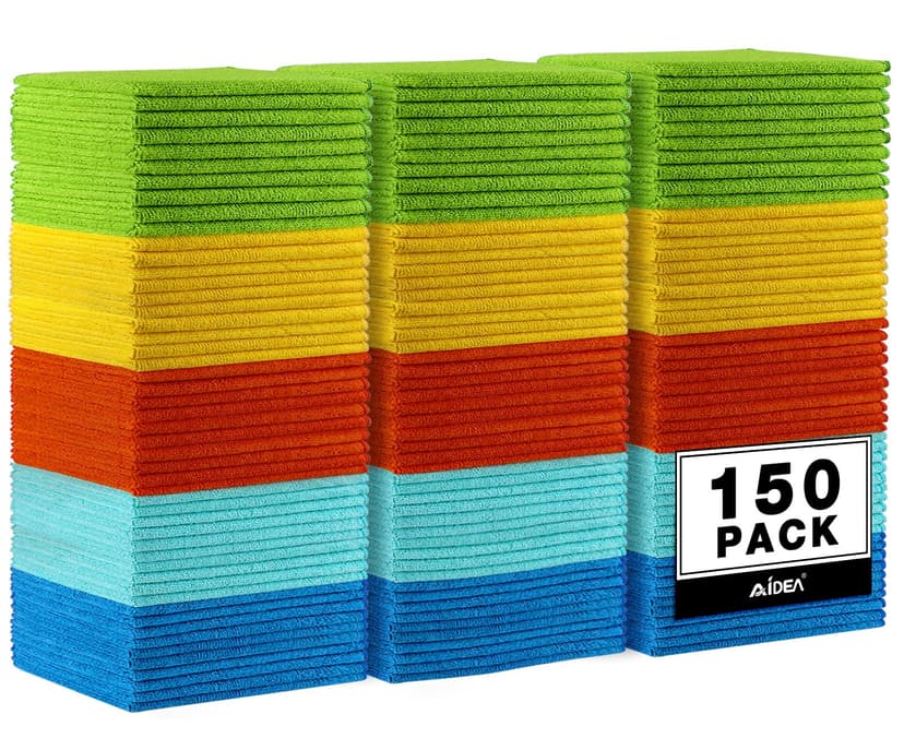 AIDEA Microfiber Cleaning Cloth, 150PK, Microfiber Towels for Cars, Premium All Purpose Car Cloth, Lint Free Rags, Absorbent Towels for SUVs, House, Kitchen, Window, 12"×12"