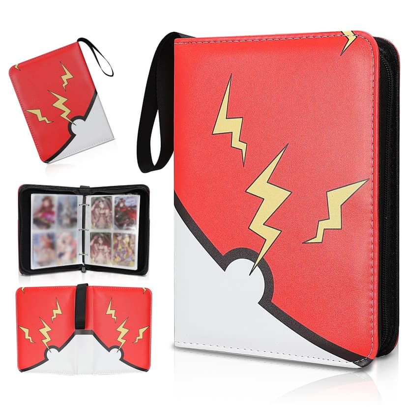 Collectible Trading Card Albums,4 Pocket Card Binder, 400 Double Sided Pocket PU Premium Zip Trading Collection Binderwith 50 Removable Sleeves, Card Folder forTCG, Sports Cards (Red & Yellow)