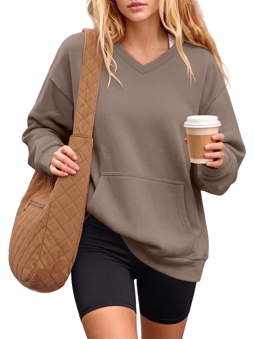 ANRABESS Womens V Neck Long Sleeve Sweatshirts | Soft Comfy Fleece , Pullover Tops with Pockets, Loose Fit,Casual&Trendy, Daily&Work&Travel Outfits，Fall Winter Clothes
