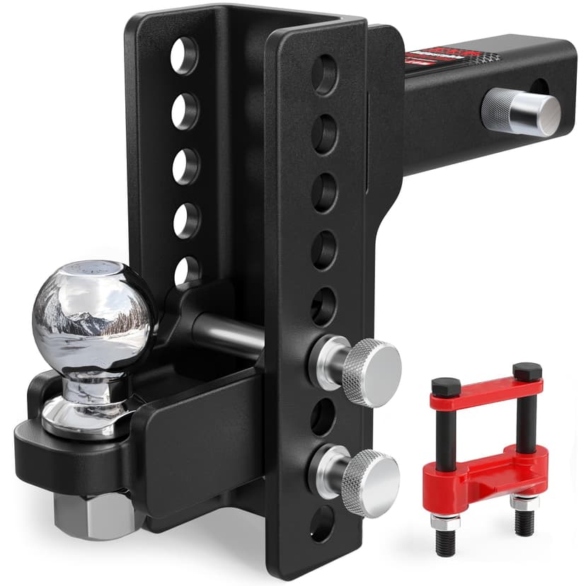 TYT Adjustable Trailer Hitch for 2" Receiver, 6" Drop/Rise, 2" Tow Ball, 7,500 lbs GTW / 750 lbs TW, Includes Two Pins and One Anti-Theft Pin Lock