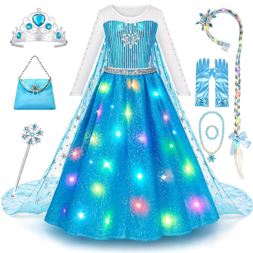 Meland Light Up Princess Dress for Girls Ages 3-10, Dress Up Toys Gift Set | Gift for girls birthdays, Halloween, Christmas, complete princess costumes for girls dress up with cape, princess toys