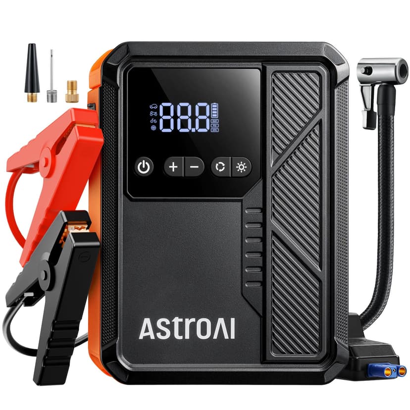 AstroAI 3000A Jump Starter with Air Compressor, 12V Jump Box | Car Battery Booster for 9L Gas/7L Diesel - 150PSI Auto-Shutoff Tire Inflator with 19.7" Hose- Power Bank - LED Flashlight