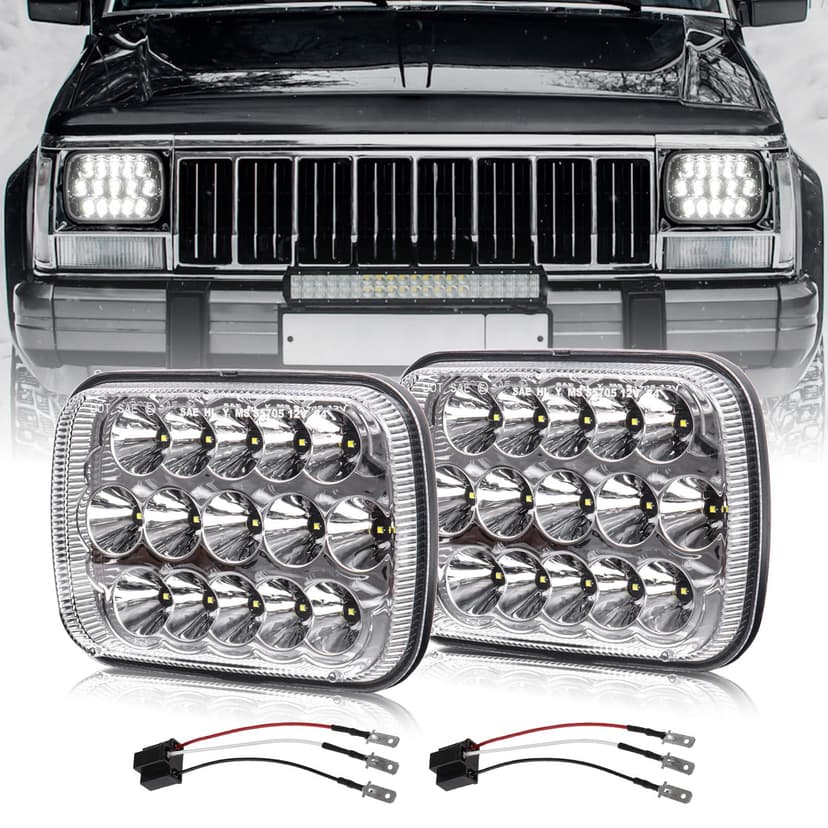 BICYACO DOT 120W H6054 LED Headlights Reflector 5x7 7x6 Headlamp Hi/Low Sealed Beam H4 9003 Plug 6054 H5054 Compatible with S10 Blazer Express Van/Wrangler YJ XJ Cherokee Truck Van