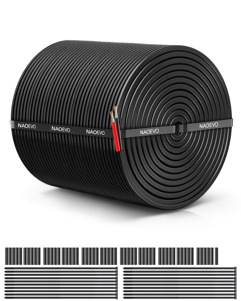 NAOEVO 18 Gauge Wire 2 Conductor, 18 Gauge Automotive Wire 12V Cable, 300FT | Tinned Copper 18 AWG Wire, 18/2 Low Voltage Cable, Flexible Stranded Electrical Wire for Automotive, Marine, Speaker, Ligh