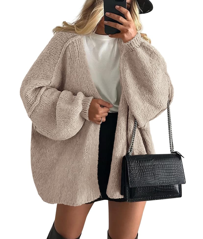 PRETTYGARDEN Womens Oversized Cardigan Sweaters 2025 Fall Long Lantern Sleeve Knit Open Front Lightweight Sweater