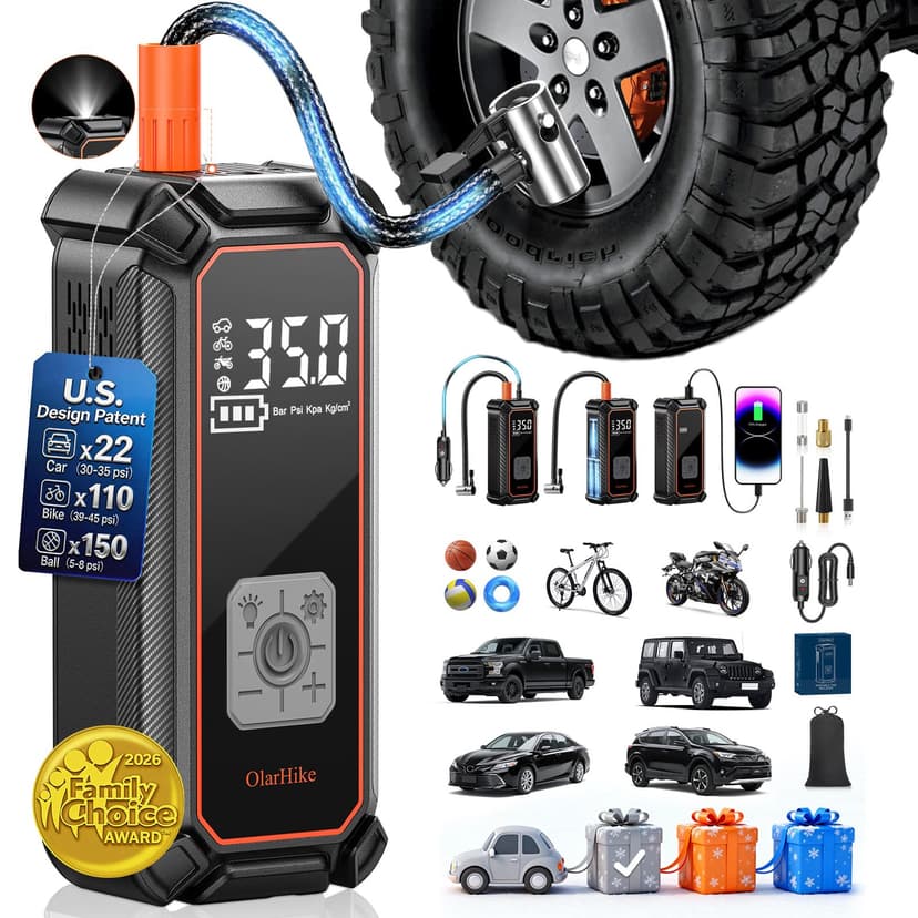 OlarHike Tire Inflator Portable Air Compressor, Battery Powered, 150PSI Dual Mode, Auto Air Pump for Car Tires, Motorcycle, Bicycle, Electric Pump with LED Light & Digital Pressure Gauge