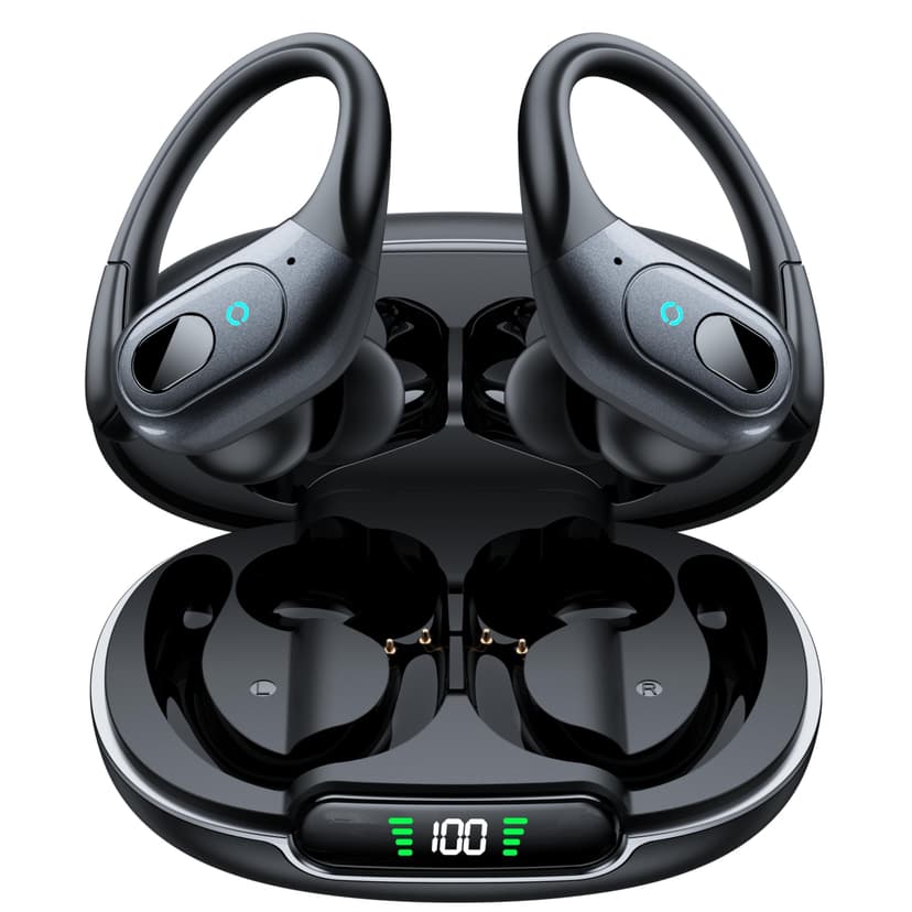 occiam Active Noise Cancelling Earbuds Wireless Bluetooth Headphones Ear Buds 90Hrs Playback Stereo Bass Earphones with Mic Over-Ear Hooks IPX7 Waterproof Headset for Work Sports Running Matte Black