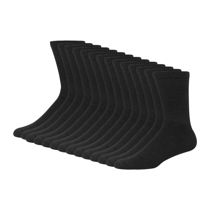 Hanes Men's Double Tough Socks, Crew and Ankle Moisturing Wicking Socks, Black & White, Multi-Packs