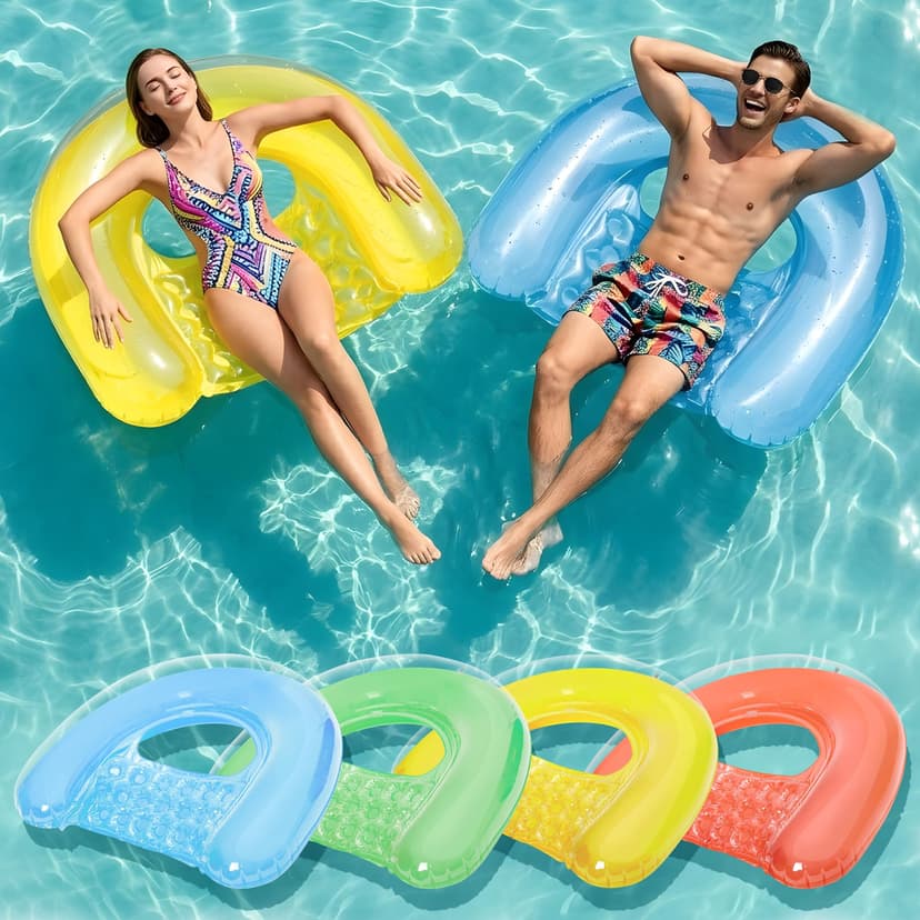 PuppyuWil 4 Pack Pool Floats Adult, XL Minimalist Design Pool Chair Float, 52" X 38", Dopamine Colors, Drifter, Chair, Hammock 3-in-1 Inflatable Pool Toys for Pool Party, Lake, River, Sea, Outdoor