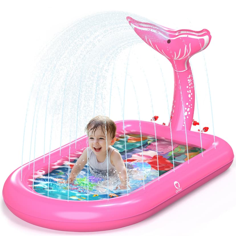 QPAU Splash Pads for Toddlers 1-3, Pink Mermaid Toy Splash Pad for Kids, Outdoor Play Mat for Babies, Inflatable Pool for Birthday Girl Gifts 1 Year Old Girl