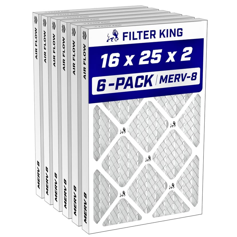 Filter King 16x25x2 Air Filter MERV 8, AC Furnace Filters (6-Pack) | Dust & Allergy Control (Actual Size: 15.5 x 24.5 x 1.75)