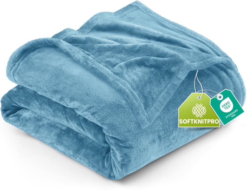 Utopia Bedding Fleece Blanket Queen Size Washed Blue 300GSM Luxury Fuzzy Soft Anti-Static Microfiber Bed Blanket (90x90 Inch)