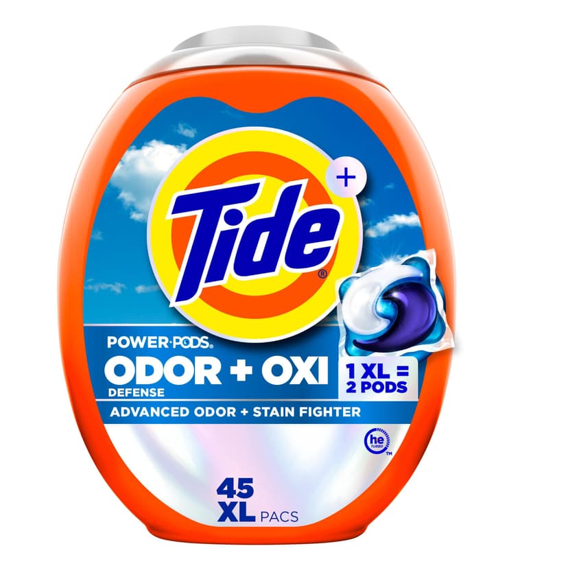 Tide Odor Defense + Oxi Laundry Detergent Pacs, Original Scent, 45 Count, Advanced Odor + Stain Fighter