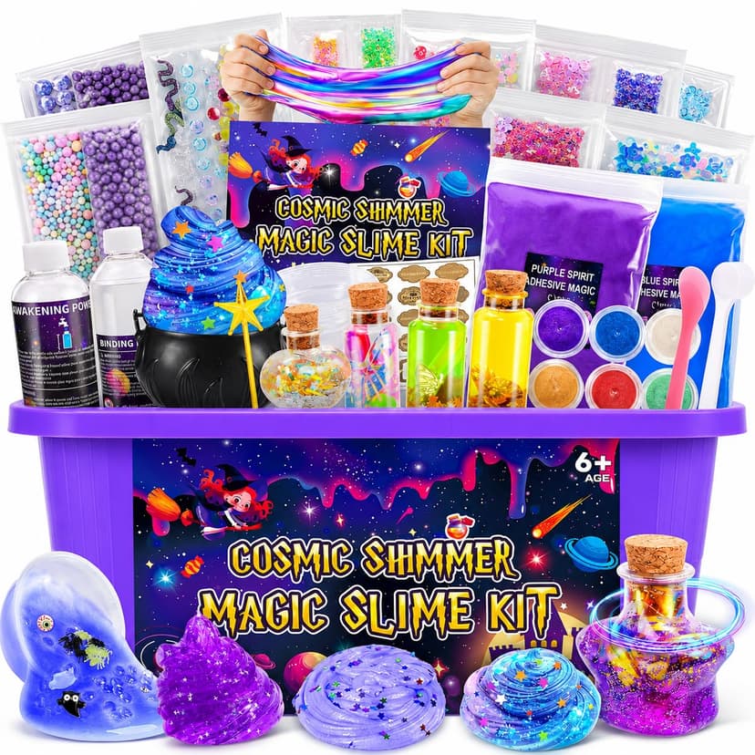 Magic Galaxy Slime Kit for Kids 6-12, DIY Butter Slime Making Set Kids Toys | Includes glitter powder, galaxy stickers and dark matter mix-ins for creative sensory play and birthday gift fun.