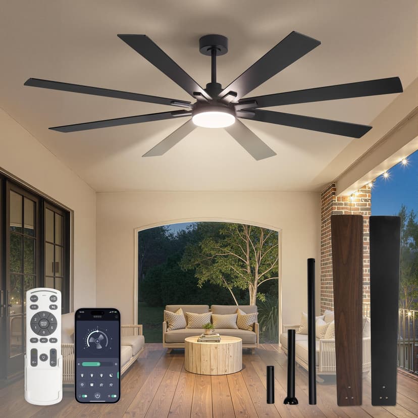 Fanbulous 72 Inch Ceiling Fans with Lights DC Motor, Remote & APP Control | Damp Rated, Dimmable, 3CCT, Memory Function, Dual-Sided Reversible Blades, Flat/Sloped Ceiling, Living Room, Covered Patio